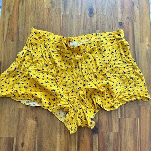 Forever 21 Yellow Floral High Waist Shorts